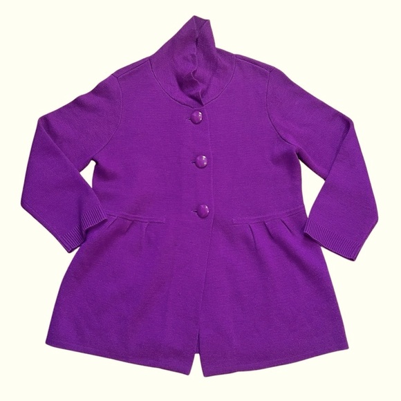 Victor Alfaro Button Down Cardigan Purple SZ L Swingy Cozy Comfy Classic - Picture 1 of 8